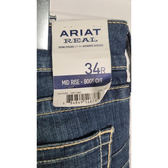Ariat REAL Jeans Womens 34R Blue Mid Rise Boot Cut Stretch Spitfire Western - Picture 8 of 15